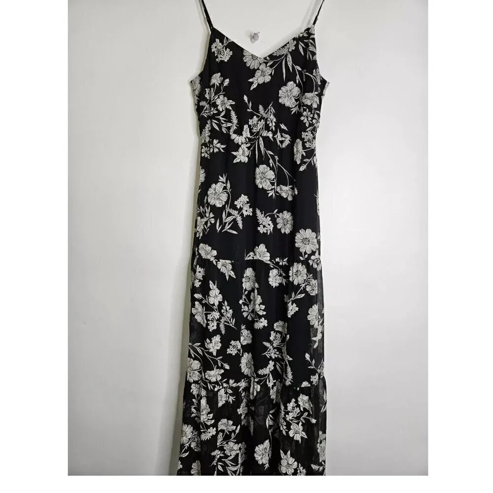 J. Crew Women's 6 Black & White Chiffon Floral Tiered Maxi Dress Wedding Summer
